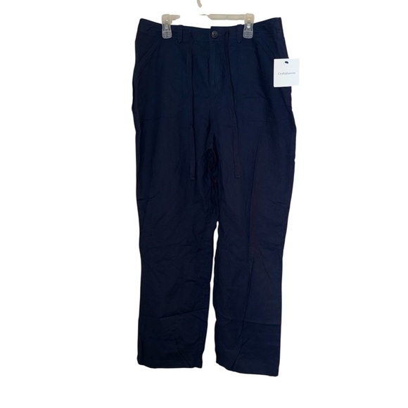 NWT Croft & Barrow Navy Linen Pants Stretch Waist Button Zip Fly Pockets Chic 10 - Picture 2 of 5